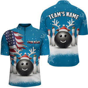 Custom Christmas Bowling Team Shirts Multicolor Men 1/4 Zip Bowling Jersey QZT485