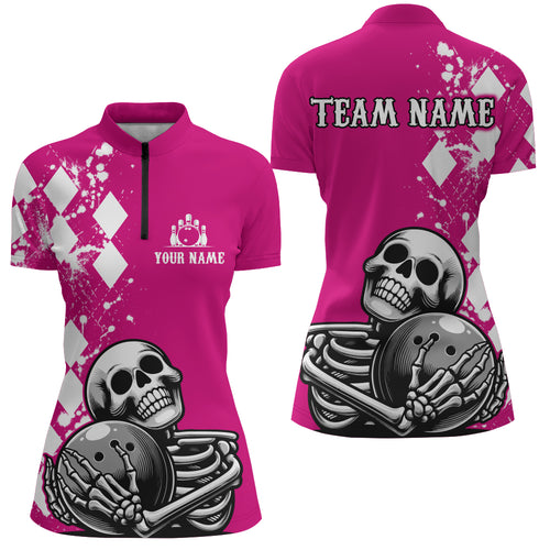 Skull Bowling Shirt for Women Custom Bowling Jersey Bowling 1/4 Zip Shirt Bowling Team League QZT293