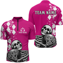 Load image into Gallery viewer, Skull Bowling Shirt for Men Custom Bowling Jersey Bowling 1/4 Zip Shirt QZT245