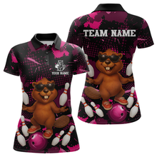 Load image into Gallery viewer, Custom Pink Funny Beaver Bowling Team Shirt Women Bowling League Jersey Polo Bowling Outfit QZT764