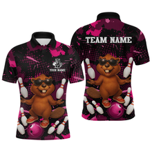 Load image into Gallery viewer, Custom Pink Funny Beaver Bowling Team Shirt Men Bowling League Jersey Polo Bowling Outfit QZT764