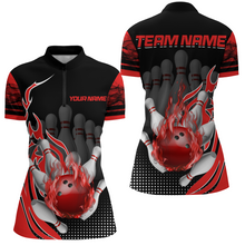 Load image into Gallery viewer, Personalized Flame Bowling Shirts Women Bowling Team League 1/4 Zip Bowling QZT410