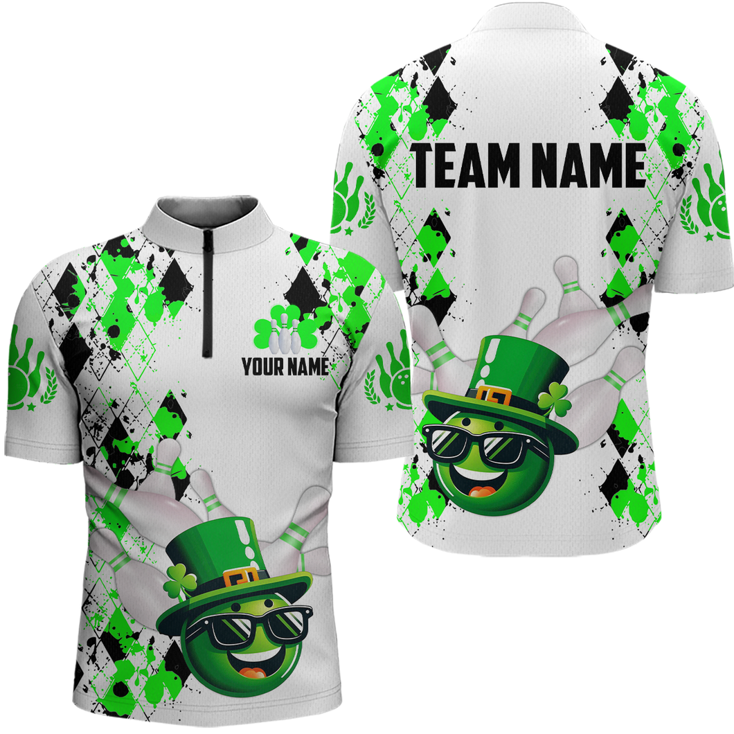 Custom Green Funny Bowling Shirt St Patrick Day Bowling 1/4-Zip Team Jersey Unisex QZT620