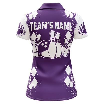 Purple White Bowling Shirt Unisex Custom Bowling Jersey Polo Bowling Shirt for Women QZT264