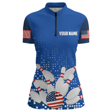Load image into Gallery viewer, Navy Bowling Shirt Customized Quarter-Zip Shirt for Women Bowling Team with Name QZT271271