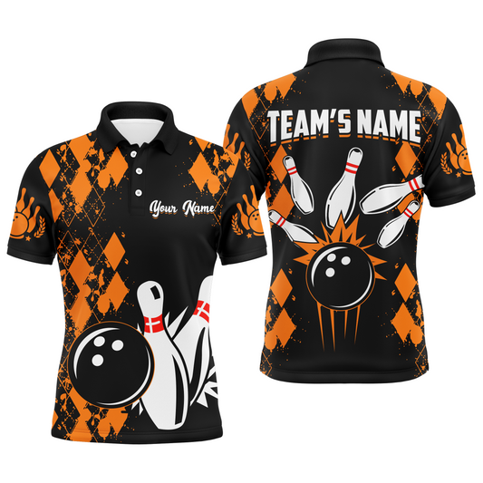 Orange Bowling Shirt Personalized Polo Shirt Unisex Bowling Team League for Men QZT430