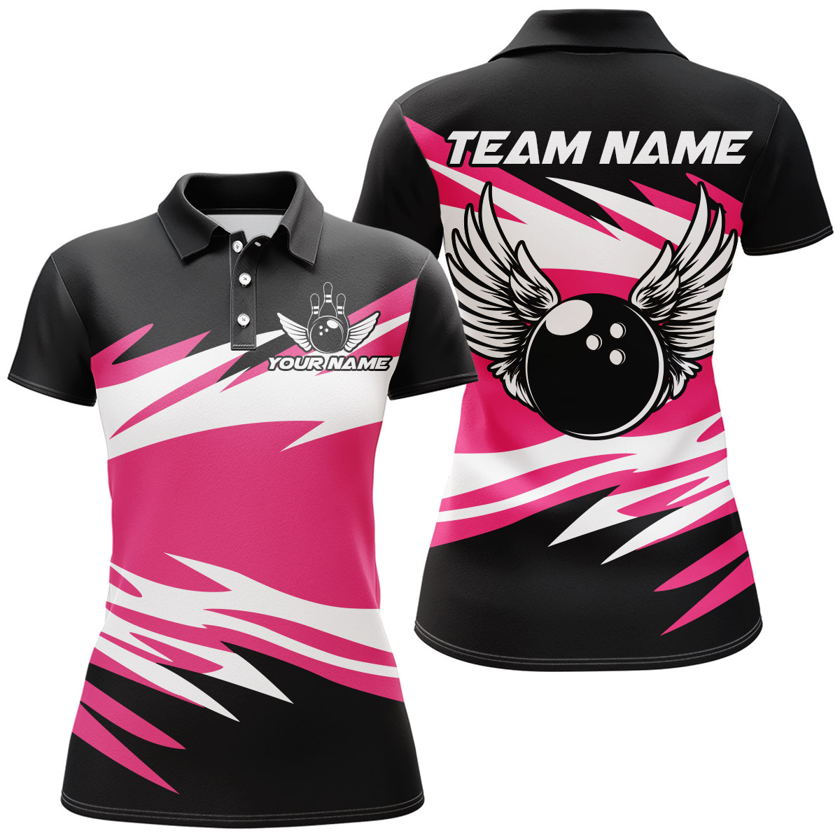 Camo Angel Wings Polo Bowling Shirts for Women Bowling Team Jersey Multicolor QZT470