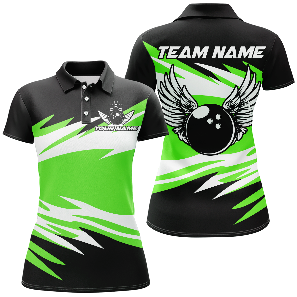 Camo Angel Wings Polo Bowling Shirts for Women Bowling Team Jersey Multicolor QZT470