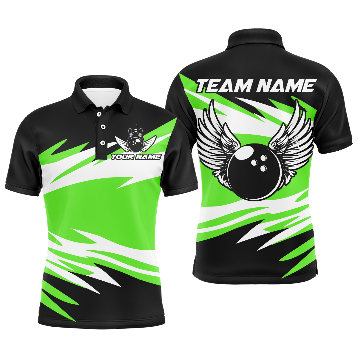 Camo Angel Wings Polo Bowling Shirts for Men Bowling Team Jersey Multicolor QZT470