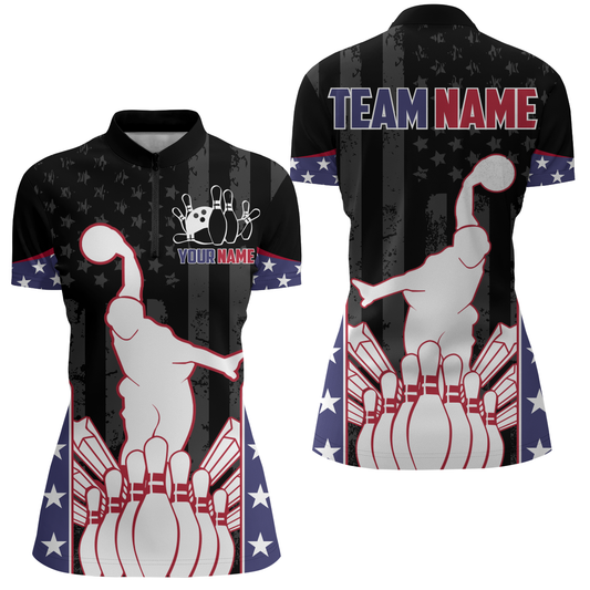 Personalized Bowling Shirts for Women Bowling Team League 1/4 Zip Bowling Shirts QZT439