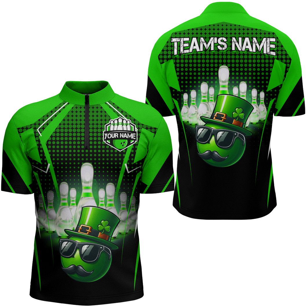 Lucky Bowling Shirt for Men Custom Green Quarter-Zip Team Shirt St. Patrick Day Bowling Shirt QZT223