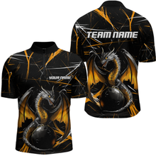 Load image into Gallery viewer, Black &amp; Gold Dragon Bowling Shirt Custom Quarter-Zip Bowling Jersey for Men Women QZT682