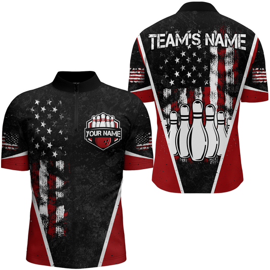 American Bowling Quarter-Zip Shirt for Men Custom Bowling Team Jersey  Bowling Shirt QZT37
