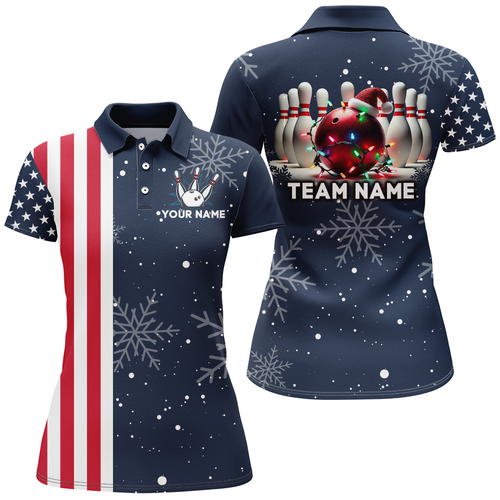 Custom Christmas Bowling Shirt for Women Bowling Team Polo Bowling Bowlers Gift QZT488