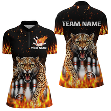 Load image into Gallery viewer, Custom Bowling Shirts Bowling Quarter Zip Flames Bowling Shirt for Women QZT452