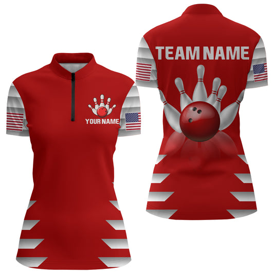 Custom Bowling Shirt for Women Bowling Jersey Bowling Team League Quarter-Zip Shirt QZT210