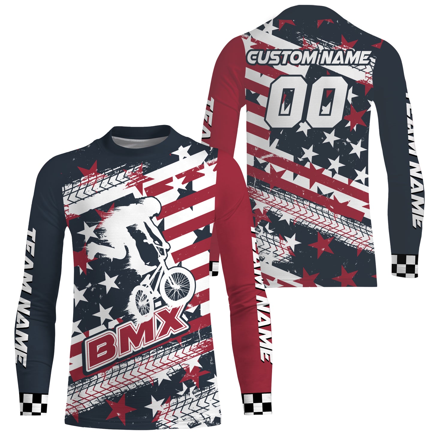 Personalized Patriotic BMX Racing Jersey UPF30+ US Bicycle Motocross Tire Track American Off-Road Adult & Kid Jersey|LUT03