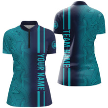 Load image into Gallery viewer, Custom Navy Bowling Shirts Men &amp; Women Turquoise Bowling Jersey Team Bowling 1/4 Zip BDT527