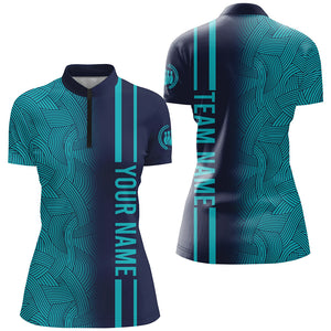 Custom Navy Bowling Shirts Men & Women Turquoise Bowling Jersey Team Bowling 1/4 Zip BDT527