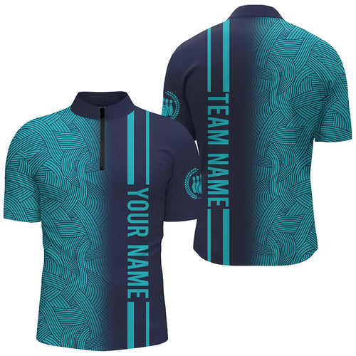 Custom Navy Bowling Shirts Men & Women Turquoise Bowling Jersey Team Bowling 1/4 Zip BDT527