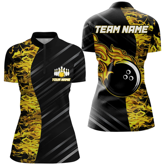 Yellow Flames Bowling Jersey Men Women Custom 1/4 Bowling  Shirt For Team BDT487