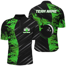 Load image into Gallery viewer, Green Flames Bowling Jersey Men Women Custom 1/4 Bowling Shirt For Team BDT487