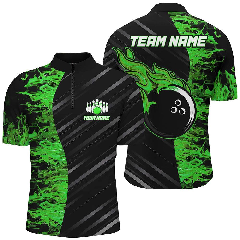 Green Flames Bowling Jersey Men Women Custom 1/4 Bowling Shirt For Team BDT487