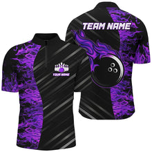 Load image into Gallery viewer, Purple Flames Bowling Jersey Men Women Custom 1/4 Bowling Shirt For Team BDT487
