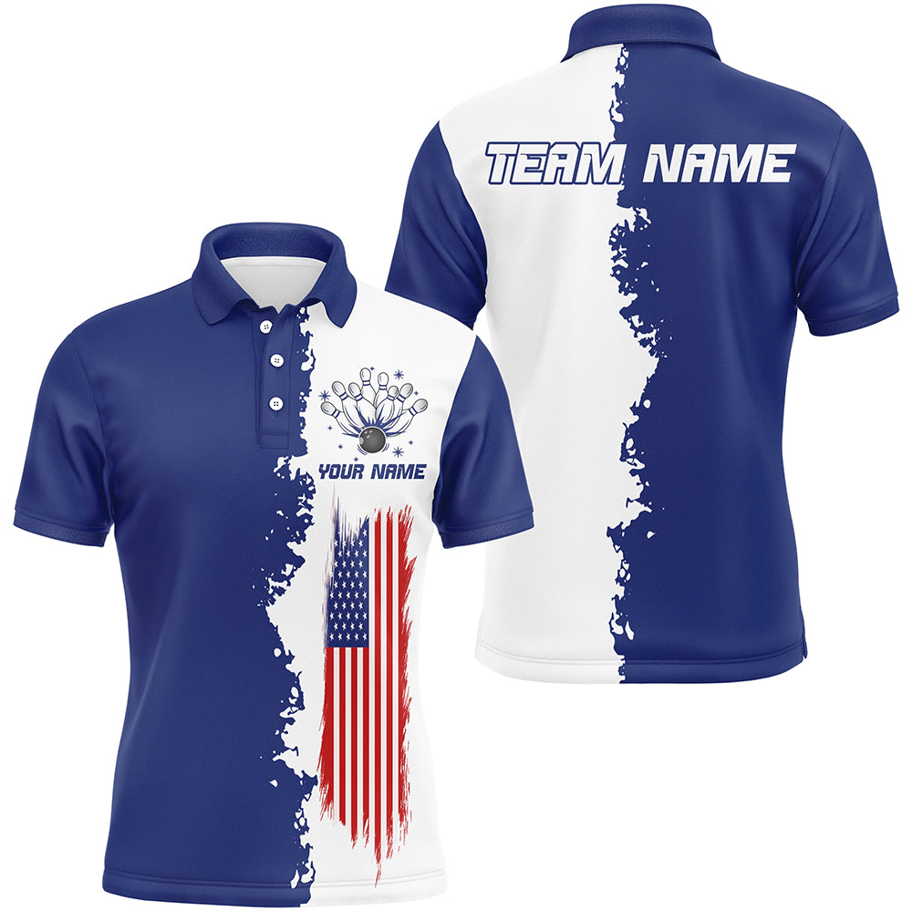 Navy & White Bowling Shirts Men & Women Custom Patriotic Bowling Team Jersey Unisex Polo BDT531