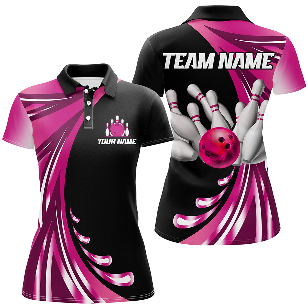 Personalized Pink Bowling Team Jersey For Men & Women Custom Bowling Polo Shirt BDT457