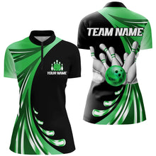 Load image into Gallery viewer, Personalized Green Bowling Team Jersey For Men &amp; Women Custom Quarter Zip Bowling Shirt BDT457