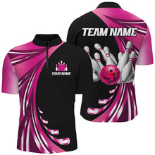 Load image into Gallery viewer, Personalized Pink Bowling Team Jersey For Men &amp; Women Custom Quarter Zip Bowling Shirt BDT457