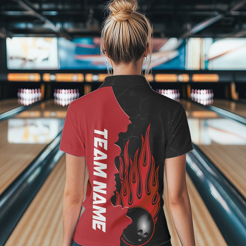 Red Flame Bowling Polo Shirt Men & Women Custom Bowling Team League Jerseys BDT471