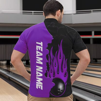 Purple Flame Bowling Quarter Zip Shirts Men & Women Custom Bowling Team League Jerseys BDT471