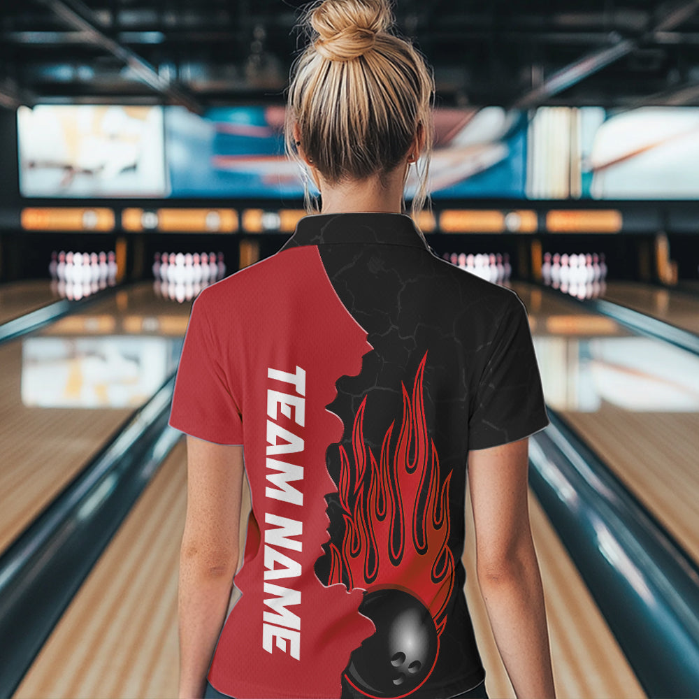 Red Flame Bowling Quarter Zip Shirt Men & Women Custom Bowling Team League Jerseys BDT471