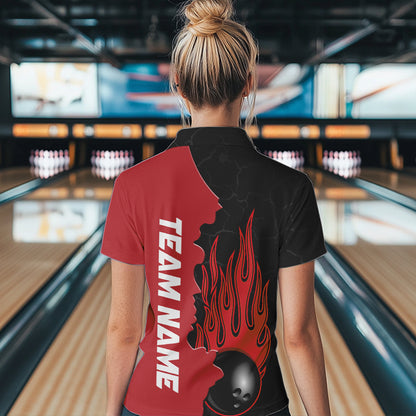 Red Flame Bowling Quarter Zip Shirt Men & Women Custom Bowling Team League Jerseys BDT471