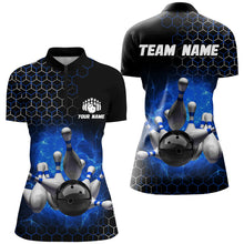 Load image into Gallery viewer, Personalized Blue Bowling Jersey Men and Women Custom Bowling Quarter-Zip Shirt Team BDT490