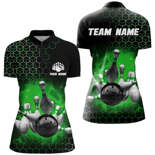 Personalized Green Bowling Jersey Men and Women Custom Bowling Quarter-Zip Shirt Team BDT490