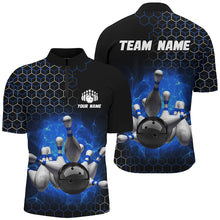 Load image into Gallery viewer, Personalized Blue Bowling Jersey Men and Women Custom Bowling Quarter-Zip Shirt Team BDT490