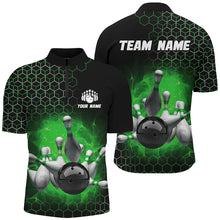 Load image into Gallery viewer, Personalized Green Bowling Jersey Men and Women Custom Bowling Quarter-Zip Shirt Team BDT490
