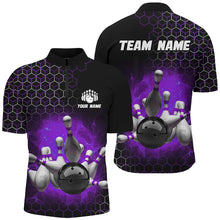 Load image into Gallery viewer, Personalized Purple Bowling Jersey Men and Women Custom Bowling Quarter-Zip Shirt Team BDT490