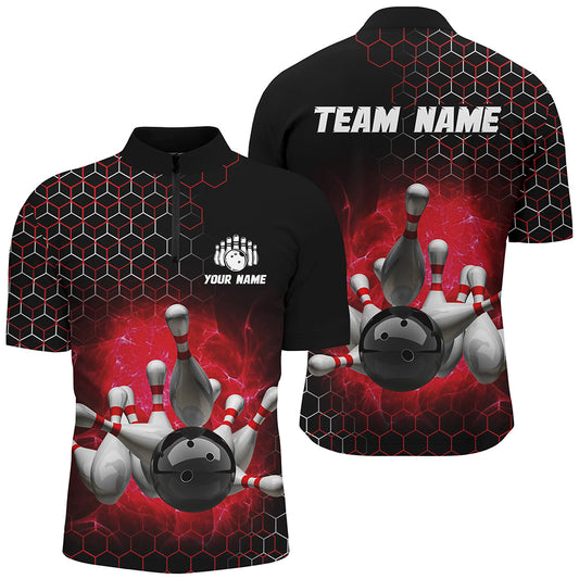 Personalized Red Bowling Jersey Men and Women Custom Bowling Quarter-Zip Shirt Team BDT490