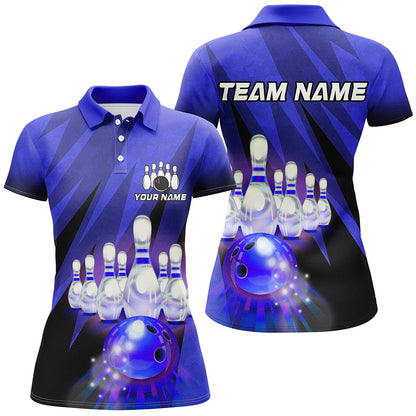 Custom Blue Bowling Shirt For Couple Bowling Team Jersey Men Women Bowler Gift BDT501