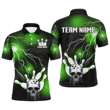 Load image into Gallery viewer, Skull Bowling Polo Shirt For Men &amp; Women Light Thunder Green Bowling Team Jersey Halloween BDT541