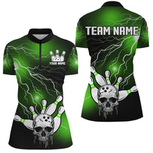 Load image into Gallery viewer, Skull Bowling 1/4 Zip Shirt For Men &amp; Women Light Thunder Green Bowling Team Jersey Halloween BDT541
