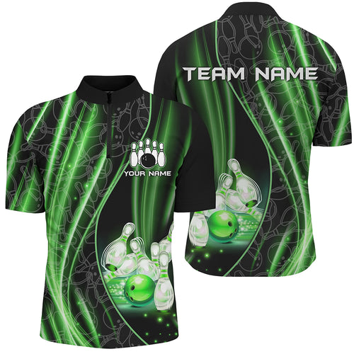 Green Light Bowling 1/4 Zip Shirt For Men Women Custom Team Bowling Jersey For Couples BDT504