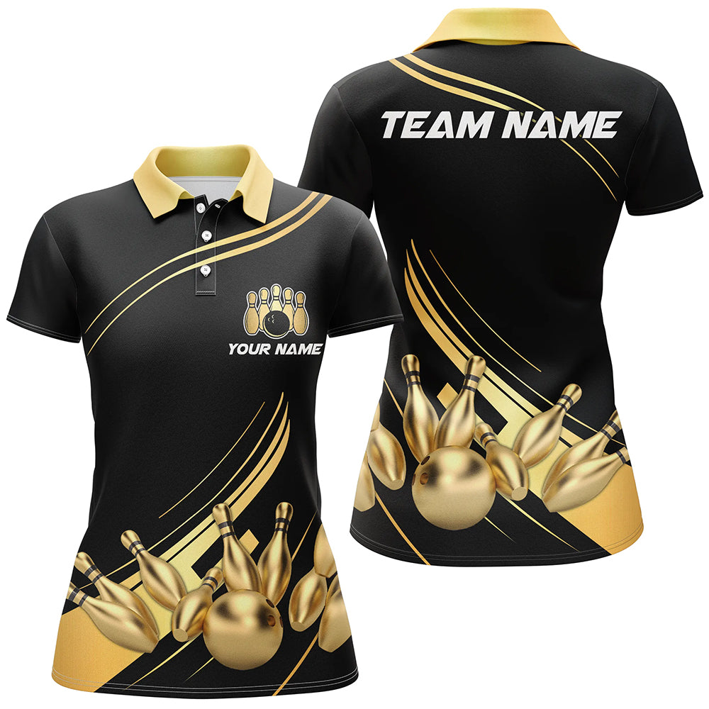 Custom Black&Gold Bowling Polo Shirts Team Bowling Jersey Men And Women BDT521