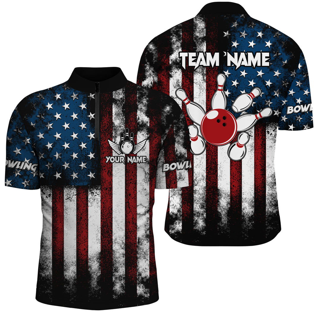 American Flag Bowling Shirts Unisex Custom 1/4 Bowling Team Jersey For Men & Women BDT479