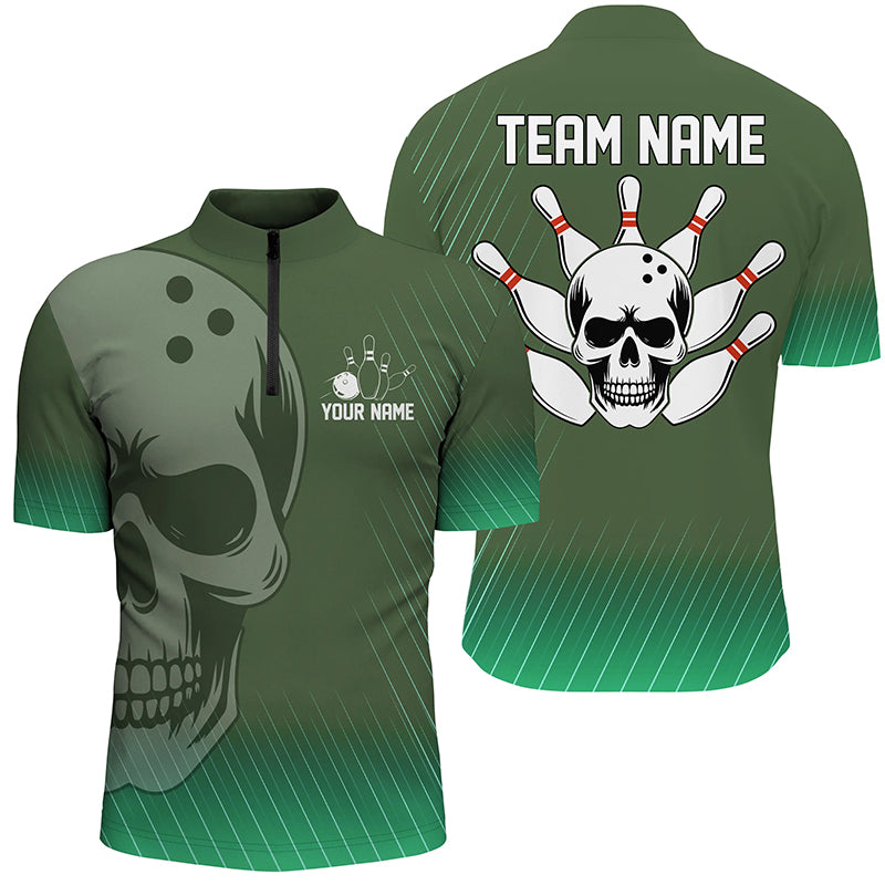 Green Skull Bowling Shirts Men & Women Custom 1/4 Bowling Team Jersey Unisex BDT484