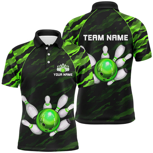 Personalized Green Camo Bowling Polo Shirts Unisex Bowling Team Jersey Men Women BDT485